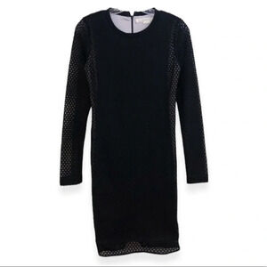 0'2nd Black Mesh Long Sleeve Bodycon Designer Going Out Crew Neck Mini Dress 2